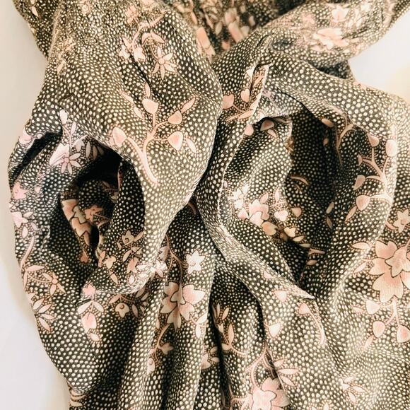 Caslon Floral Print Button Up Smacked Waist Maxi Dress Size XS Gray Cream - Picture 4 of 8